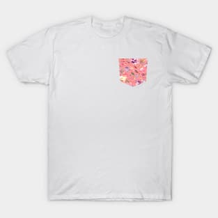 Pocket - FLOWER BUDS CORAL PINK T-Shirt